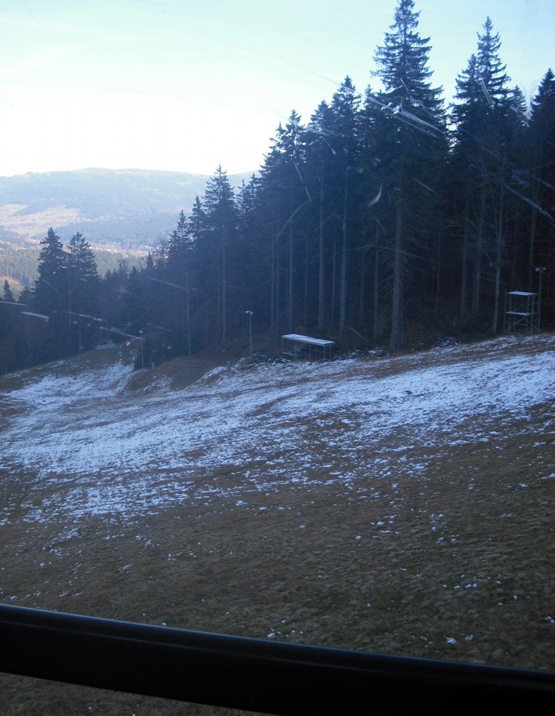 arber_schnee_von_gondel_aus.jpg - Nach dem Besuch im Nationalpark sind wir zum Großen Arber. Tatsächlich Schnee!